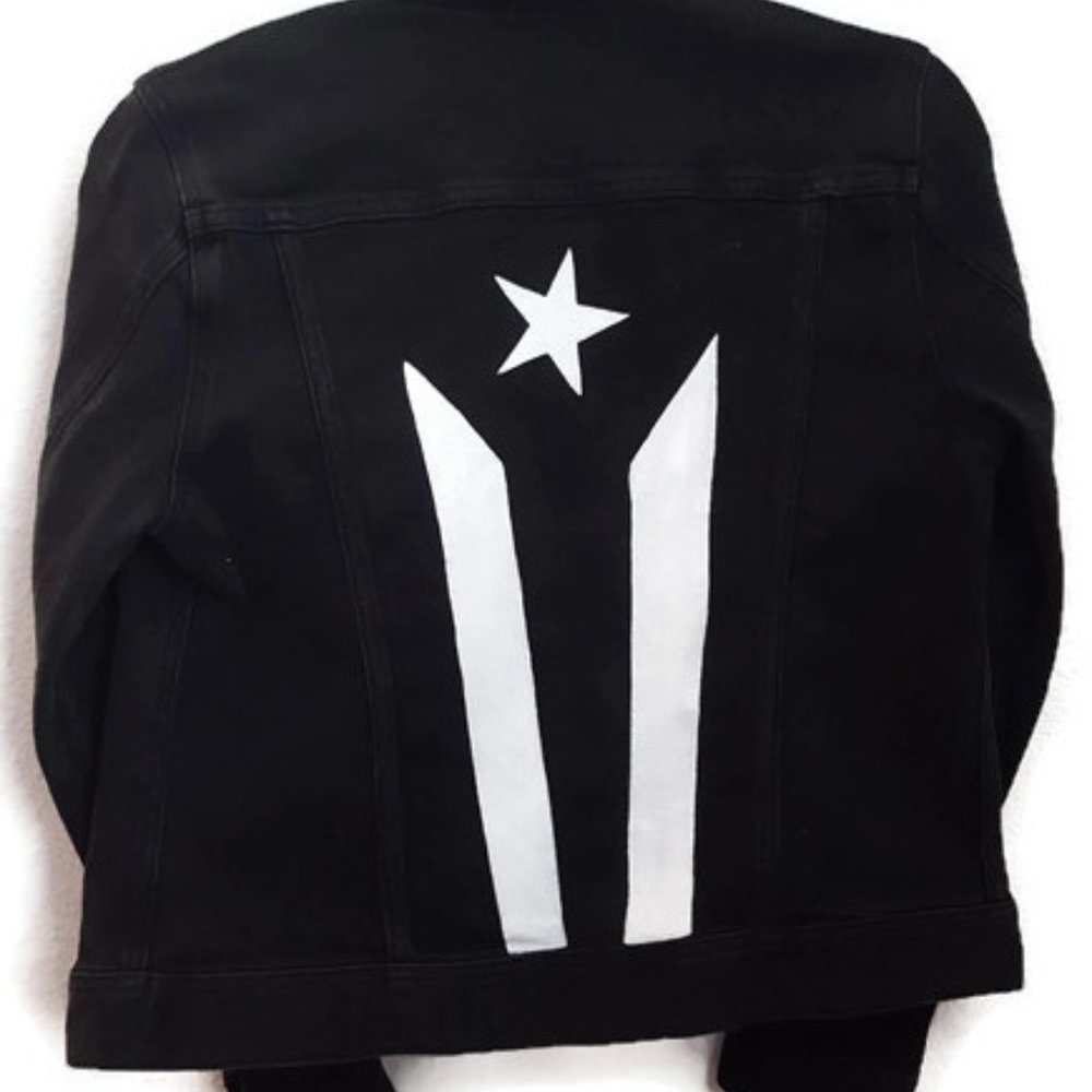 Puerto Rico Black Flag Hand Painted Denim